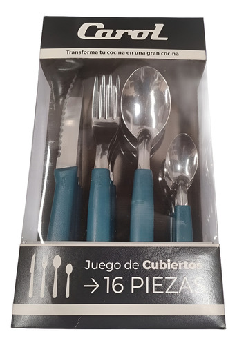 Juego De Cubiertos 16 Piezas Caja Línea Fusión Carol Azul P Color Azul Petróleo