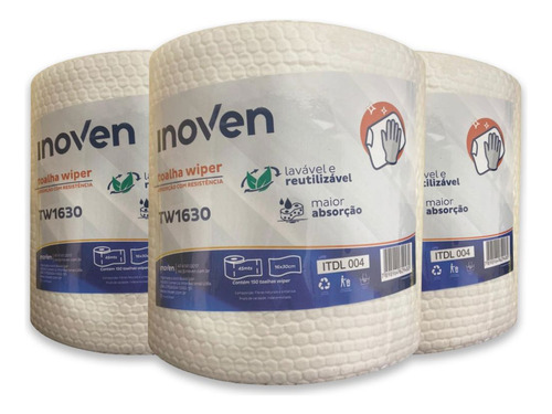 Rolo Com 150 Toalhas Wiper Luxo Auto Relevo 16x30cm Inoven Cor Branco