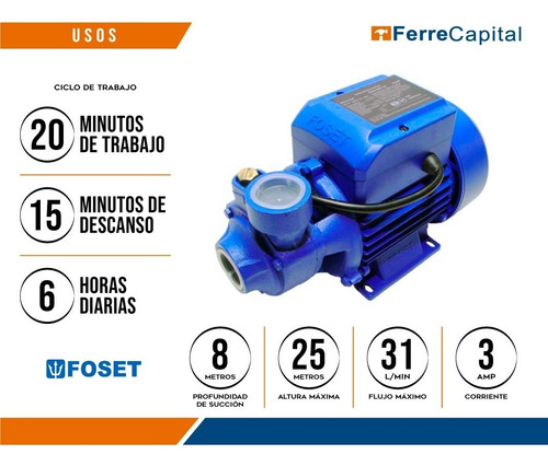 Bomba Eléctrica Periférica Agua 1/2 Hp, Foset Foset 49877