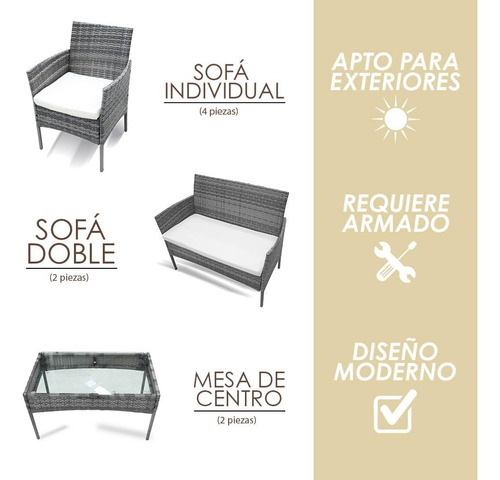 Sala De Jardín Mimbre Para 8 Personas Con Mesa Centro Gris