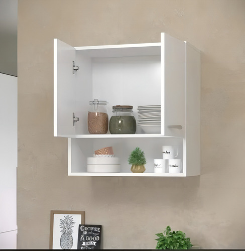 Mueble de cocina con 2 mostradores de pared con separadores, 1,50 m, color blanco