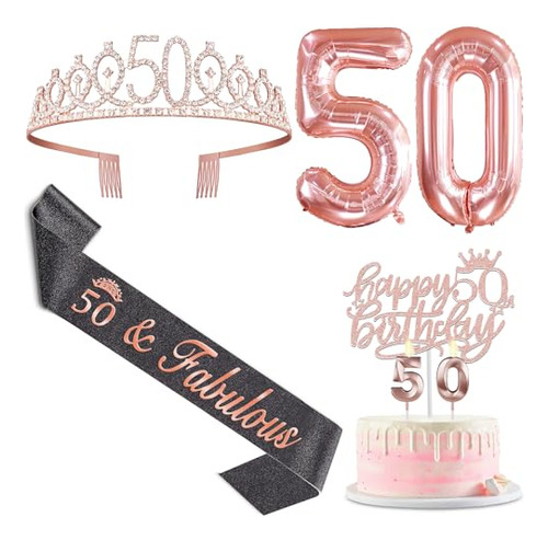 Decoraciones De Cumpleaños Número 50 Para Mujer, Color Negro