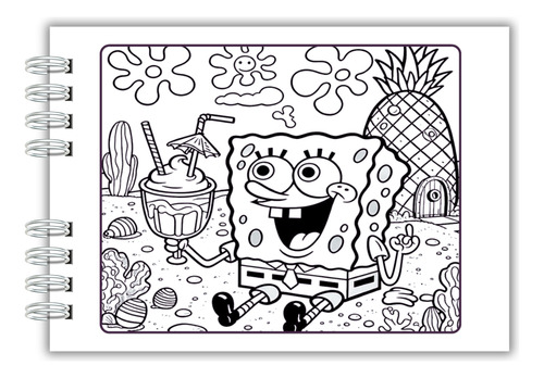 Livro De Colorir Bob Esponja - 50 Páginas Desenhos Diferentes Para Pintar Com Canetinhas Marca Texto - Capa Dura De Ótima Qualidade - Acompanha Acetato