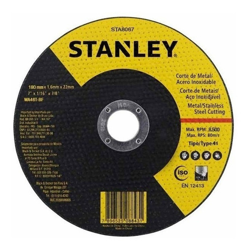 Disco Corte Metal Stanley 7 Pulgadas Sta8067 Para Amoladora