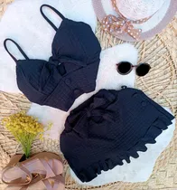 Comprar Conjunto Blusa Cropped E Short Saia Com Elastano E Bojo