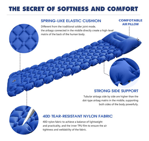 Colchón Inflable, Almohada Para Dormir Y Acampar Con Tapete