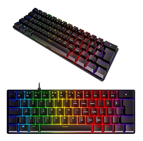 Teclado Gamer Mecânico Pcyes 60% Zot Led Rgb Preto Pzohbwrgb Idioma Português Brasil