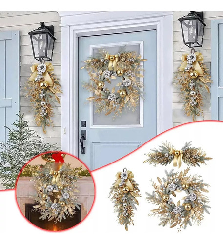 Bh Corona Navidad Para Puerta Principal, Corona Dorada Para