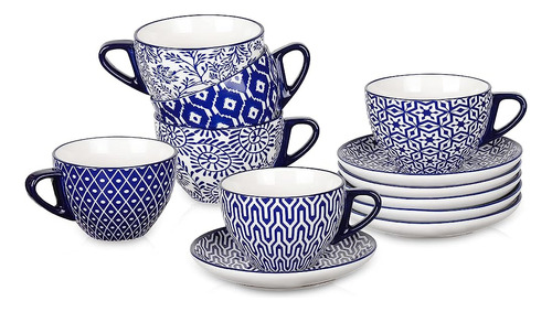 Selamica Ceramic 8 Oz Cappuccino Cup Set Con Platillos, Taza