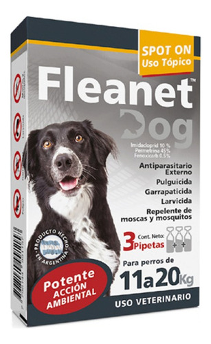 Pipeta Anti Pulga Garrapata Fleanet Perro 11 A 20kg X 3 Unid