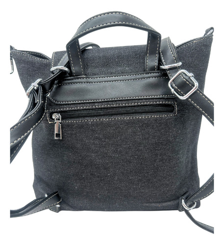 Bolsa Tipo Mochila Con Bolsas Al Frente Negro Mezclilla Níquel Negro