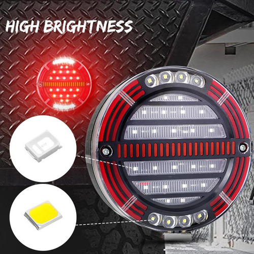 Luz Trasera Led Redonda Con Freno Y Giro Para Camión 2pzs