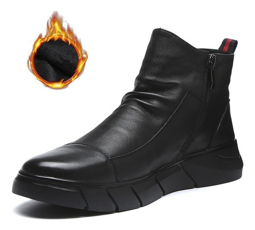 Botas Térmicos Negro De Cuero Con Suela Casual Para Hombre