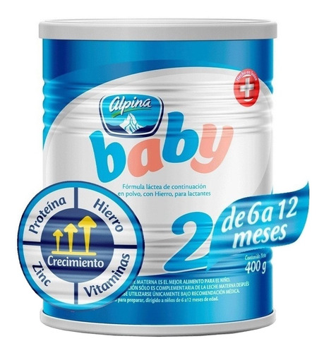 Leche de fórmula en polvo sin TACC Alpina Baby 2 en lata de 1 de 400g - 6  a 12 meses