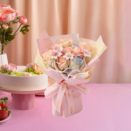 Elegante Arreglo Floral De Jabón Para Eventos Rosa
