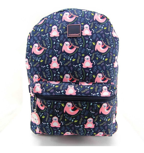 Mochila De Costas G Container Fun Preguiça Dermiwil 37798 Cor Azul-escuro Desenho do tecido Bicho Preguiça