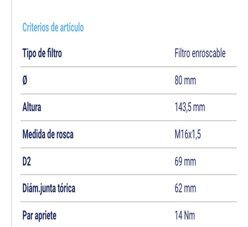 Filtro Combustible Para Hyundai 2.5 Crdi 170 Cv Orig Mahle