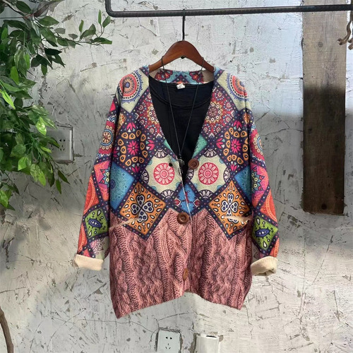 Cárdigan De Punto Con Cuello En V Y Estampado Floral Para Mu