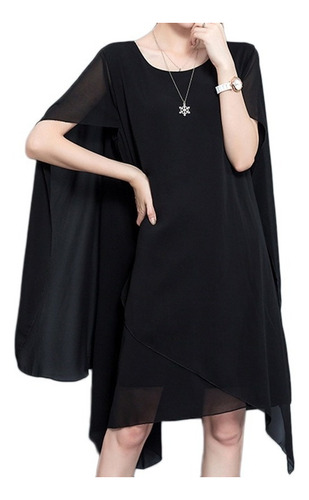 Elegant Chiffon Irregular Short Sleeve Dress With Cap