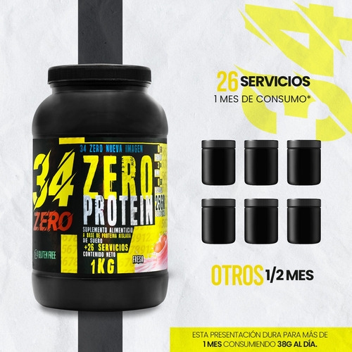 Proteína Hidrolizada 34 Zero 1kg Sabores 26 Servicios Fresa