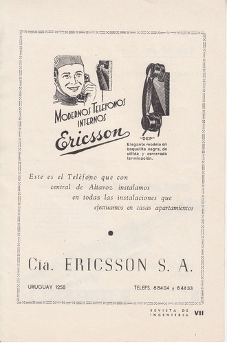 1950 Pagina Publicidad Telefonos Ericsson Baquelita Uruguay 