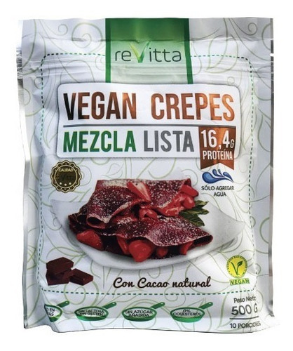 Crepes Vegano Proteico 500 Grs. Mezcla Lista (solo Agua) Sabor Chocolate