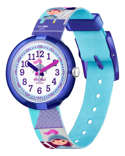 Reloj Flik Flak Knighthood Para Niños De Tela Color de la malla Celeste Color del bisel Azul Color del fondo Blanco