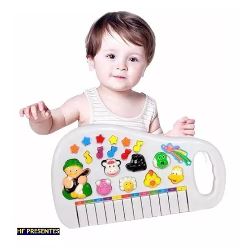 Teclado Infantil Fazendinha Branco Sons Animais Bebês Piano