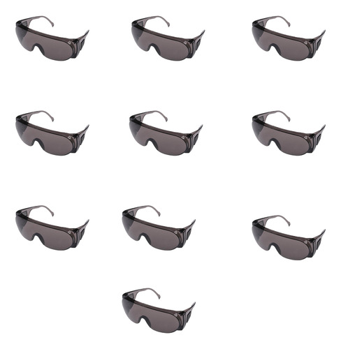 Kit 10 Óculos Proteção Sobrepor Ampla Visão Antiembaçante Cor da lente Fumê