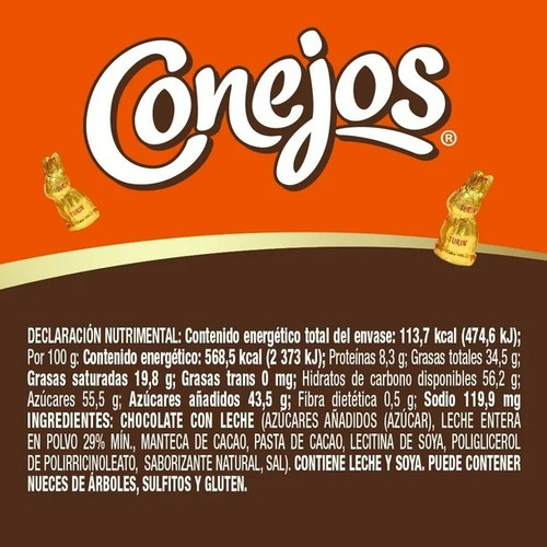 15 Pzas Chocolate Con Leche Turin Conejos 20 G