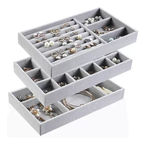comprar Kit 3 Bandejas Porta Joias Veludo Organizadora Bijuterias