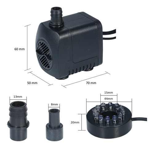 Bomba Led Sumergible De 800 L/h Ultrasilenciosa Para Acuario