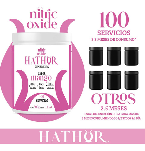 Óxido Nítrico Hathor Pre Entreno 500g 100 Servicios Sabores Mango