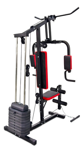 Multigimnasio Bandfitness 002 - 120kg, 45kg En Pesas + Estructura Negro Tapizado Rojo