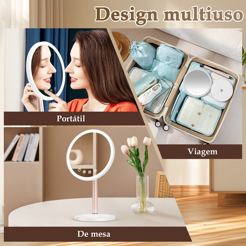 Espelho De Maquiagem Com Luz Led, 8 Polega/20cm Recarregável