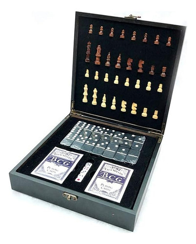 Set De Lujo Tablero Ajedrez Madera + Domino+ Cartas Poker
