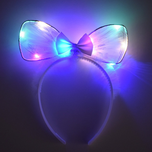 Vincha Led Minnie Con Tul X5 Cotillon Luminoso Rosa