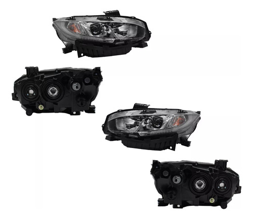 2 Faros Negro C/ Lupa C/ Luz Dia Dfzn Civic Coupe 2018