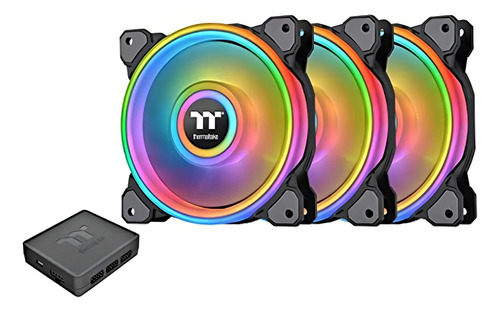 Thermaltake Riing Quad 120 Mm 16,8 Millones De Colores Rgb (alexa, Razer Chroma) Software Habilitado 4 Anillos De Luz 54 Direccionable Led 9 Aspas Caja De Rodamientos Hidráulicos/ventilador De