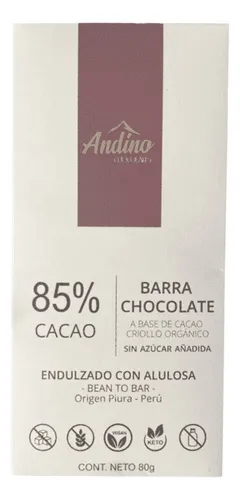 comprar Andino Barra Chocolate Keto 85 % Cacao Sin Gluten 80 G