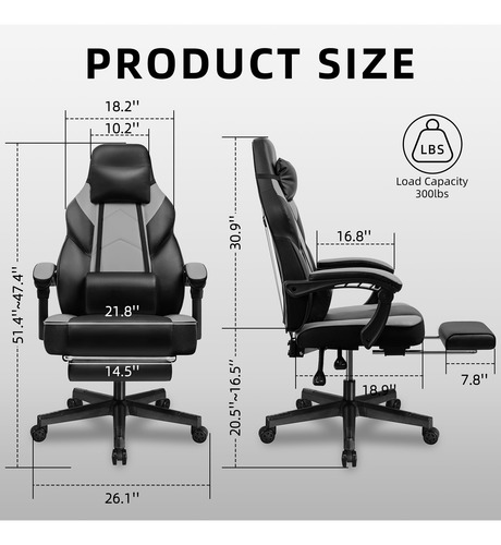 Silla De Videojuegos Con Reposapiés Y Soporte Lumbar Ajustab
