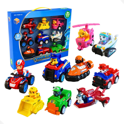 Kit 9 Carros E Personagens Patrulha Canina Coleção Fricção Colorido