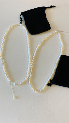 Collar Perlas De Rio De 45- Cm, Extencion De 5cm En Plata.