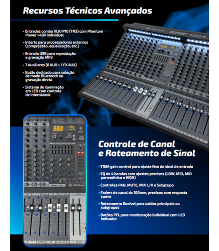 Mesa De Som Com 24 Canais 7 Aux Bluetooth Waldman Epic-2464