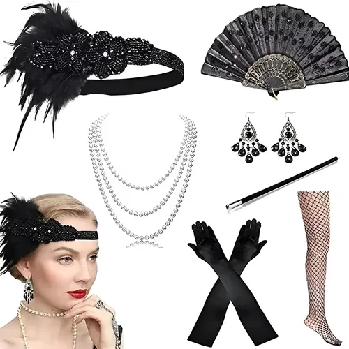 Set De 6 Accesorios Gatsby Años 20 Para Mujer, Disfraz De Fiesta Charleston Y Halloween