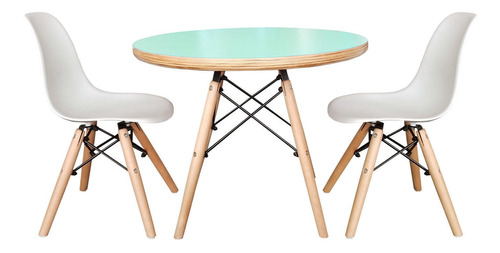 Set De Mesa Cubierta Menta Y Dos Sillas Blancas Eames