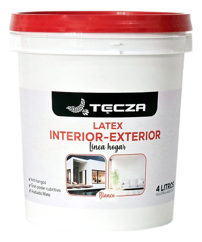 Pintura Latex Blanco Tecza X 4 Litros, Linea Hogar Apto Interior Y Exterior, Acabado Mate.