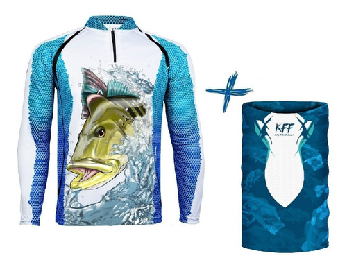 Camiseta De Pesca Proteção Solar Uv King Kff57 + Bandana