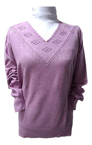 Sweater Pullover Importado Cuello V  Brillos Talles Grandes