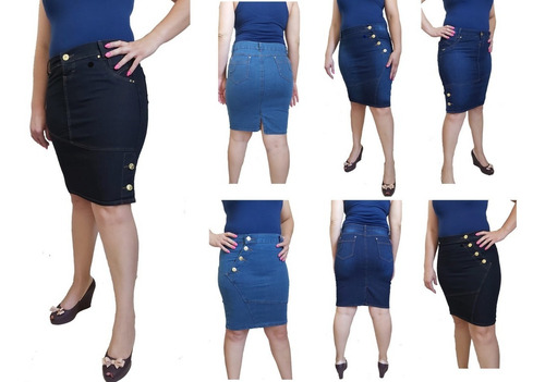 Kit 10 Saia Jeans Evangelica Midi Com Lycra Atacado Variadas